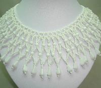 1950s Wide White Glass Bead Lattice Work Cleopatra Collar Necklace Wow