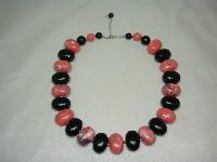 Unique Black and Salmon Pink Marble Effect Chunky Lucite Bead Necklace