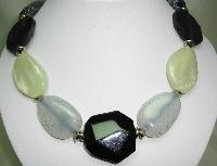 Signed Jaeger Chunky Grey Black Cream Lucite Moonglow Bead Necklace 