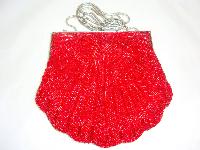 Vintage 80s Fab Red Glass Bugle Bead Scallop Design Evening Handbag