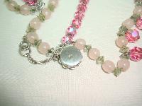 50s 3 Row AB Pink Glass Bead Drop Necklace Ster Silver Diamante Clasp!