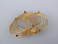Vintage 50s Modernist Large Gold Swirl Multi Coloured Diamante Brooch