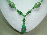 Vintage 30s Pretty Green Glass Wedding Cake Bead Dropper Necklace