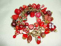 Fabulous Assorted Red Murano Glass Bead Cluster Charm Bracelet Wow!