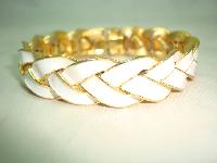 Vintage 80s Fab Quality White Enamel Goldtone Plait Design Bracelet 