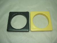 Vintage 70s Fab Pair of Yellow and Grey Square Chunky Plastic Bangles