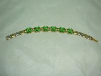  Green Glass Four Leaf Clover Goldtone and Silvertone Link Bracelet