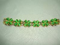  Green Glass Four Leaf Clover Goldtone and Silvertone Link Bracelet