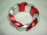 Eye Catching Wide Metallic Red and Silver Circle Stretch Bracelet Fab!