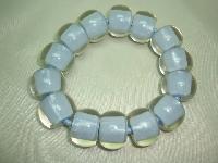 Unusual and Quirky Chunky Blue and Clear Lucite Bead Stretch Bracelet