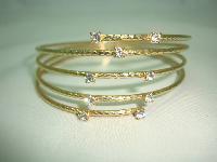 Vintage 50s Wide Spiral Design Diamante Encrusted Goldtone Bangle
