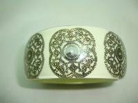 Fabulous Wide Chunky Cream and Gold Lace Inset Design Lucite Bangle