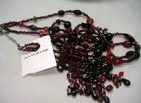 £12.00 - Warehouse 30s Style 3 Row Red Black Glass Bead Flapper Necklace New!