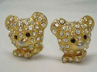 Vintage 80sTeddy Bear Head Diamante Clip On Earrings