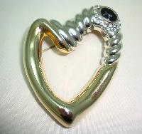 £16.00 - Large Contemporary Gold and Silver Diamante Stylised Heart Brooch Fab!