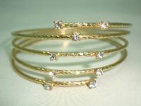 Vintage 50s Wide Spiral Design Diamante Encrusted Goldtone Bangle