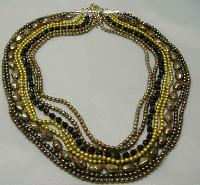 £36.00 - Vintage 8 Row Gold Brown Glass Faux Pearl Bead Necklace