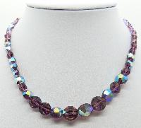 £24.00 - Vintage 50s Signed Exquisite Purple AB Crystal Glass Bead Necklace Diamante Clasp 