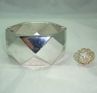 1950s Wide Diamond Cut Silver Clamper Bangle +FREE RING