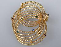 Vintage 50s Modernist Large Gold Swirl Multi Coloured Diamante Brooch