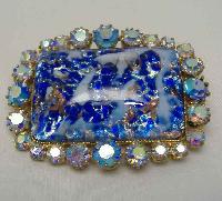 £23.00 - 1950s BIG AB Diamante & Blue Gold Flecked Glass Brooch