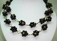 £35.00 - Fabulous Black and Gold Glass Bead Flower Cluster Gold Link Necklace