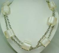 £28.00 - Vintage 70s Chunky Clear White Lucite Cube Bead Silvertone Necklace