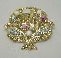 £18.00 - 1950s Large AB Diamante Flower Basket Gold Brooch WOW