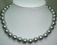 £27.00 - 1980s Quality Grey Faux Pearl Glass Bead Necklace Fab Diamante Clasp!