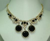 50s Spectacular AB Diamante Black Glass Stone Drop Elaborate Necklace