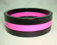 Vintage 80s Wide Black and Neon Pink Striped Lucite Plastic Bangle 