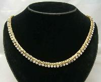 Vintage 50s Sparkling Diamante & Gold Mesh Necklace 
