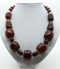 Vintage 70s STYLE Unusual Chunky Brown Moonglow Plastic Bead Necklace 54cms