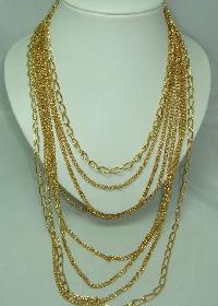 Vintage 50s Signed Century Fab 8 Row Gold Graduating Chain Necklace 