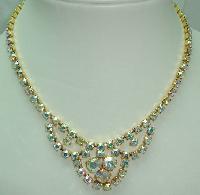 £29.00 - 1950s Sparkling AB Diamante Gold Cascade Drop Necklace