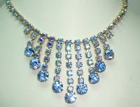 Vintage 50s FAB Blue AB Diamante Festoon Drop Necklace