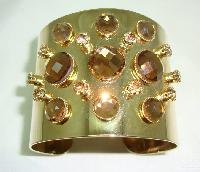 Fab Amber Coloured Diamante Goldtone Wide Cuff Bangle Statement Piece!