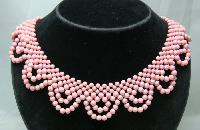£14.00 - 1950s Pink Bead Scallop Drop Necklace Lovely Clasp WOW
