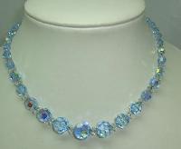 £19.00 - Vintage 50s Pretty Blue Sparkling AB Crystal Glass Bead Necklace