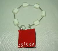Signed Zsiska Designer Contemporary White Lucite Cube Link Bracelet 