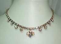£28.00 - Vintage 50s Sparkling AB Diamante Flower Drop Necklace