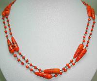 £68.00 - Vintage Art Deco End of Day Venetian Orange Swirl Glass Bead Necklace
