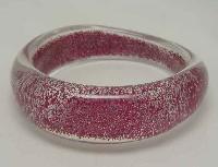 Vintage 70s Clear Lucite Sparkly Pink Bangle Bracelet