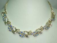 £28.00 - Vintage 50s Beautiful AB Diamante Floral Link Goldtone Necklace