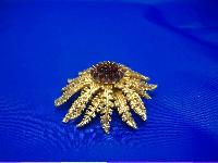 Vintage 60s Signed Sarah Cov Fabulous Gold Amber Glass Flower Brooch 
