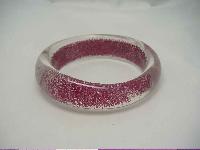 Vintage 70s Clear Lucite Sparkly Pink Bangle Bracelet