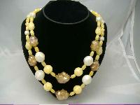 1950s Chunky 2 Row Yellow & Cream Lucite Bead Necklace